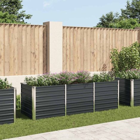 Bac à fleurs - Jardinière pour extérieur/intérieur jardin terrasse balcon - Lit surélevé de jardin Anthracite 240x80x77 cm Acier galvanisé Chic-191340 (1/5)