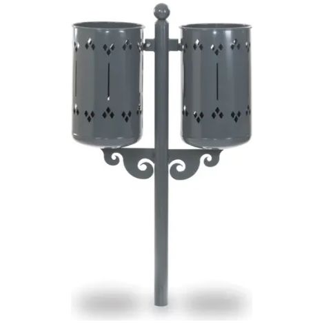 Cestino Old Style Double 576 Giochipark acciaio zincato verniciato &Oslash75x52h - RAL 7011 - Da interrare