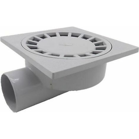 Desagüe de suelo  de 200 mm x 200 mm, salida de 75 mm, para baño, ducha, plástico PVC, 1 unidad, blanco