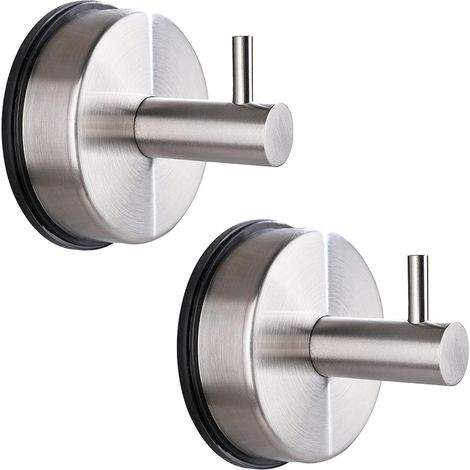 2Pcs Vacuum Suction Cup Hooks Holder Stick to Window Smooth Wall Shower Kitchen Bathroom Towel Hanging Hook Organizer for Towel Bathrobe and Loofah,Hooks No Drill,Brushed Silver (1/4)