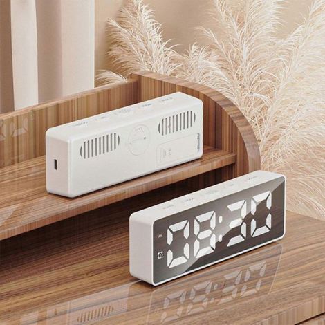 Réveil numérique de bureau multifonction à LED - Grands chiffres LED Design miroir - Chambre - Noir (1/5)