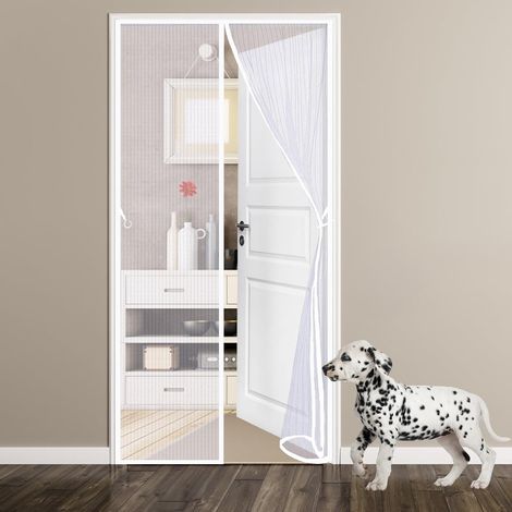 Cortina magnética para puerta de 90 x 210 cm con mosquitera, cierre automático, ideal para niños y mascotas, color blanco. (1/5)