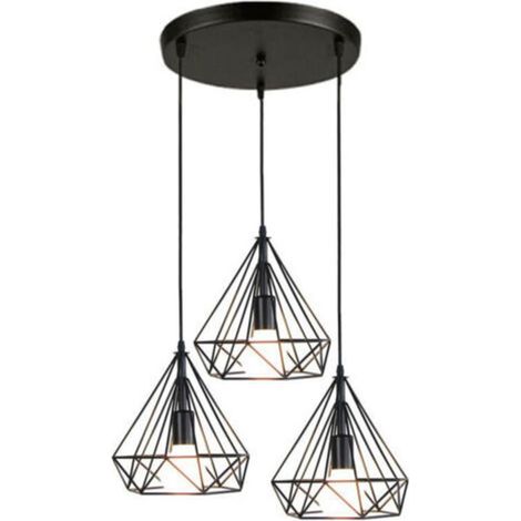 Lustre Antique Diamant 3 Lumières Suspension Luminaire Rétro Plafonnier Noir Industriel Métal Vintage 25 CM (1/4)