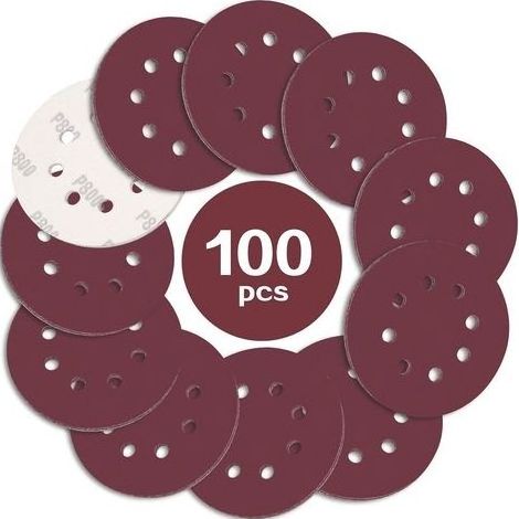100 Stück 125-mm-Schleifscheiben, Körnung 800, 8-Loch-Schleifpapier, ideal zum Schleifen/Polieren mit Exzenterschleifern (1/5)