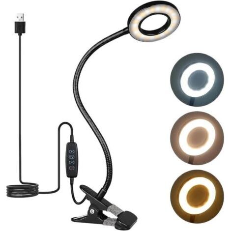Lampe de Bureau LED Rechargeable Lampe Pince USB 360°, 3 Niveaux de Luminosité pour Lecture et Travail (1/5)