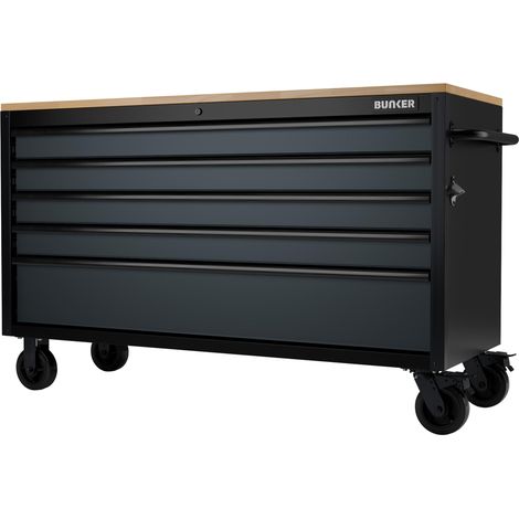 Draper 27353 BUNKER 5 Drawer Workbench Roller Tool Cabinet, 61"", Grey (1/2)