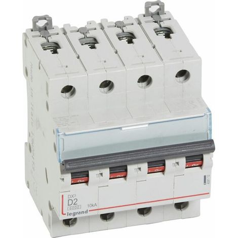 Disjoncteur DX6000 10kA arrivée haute et départ bas à vis 4P 400~ 2A courbe D pour peigne HX traditionnel (408112)