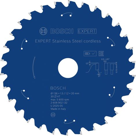 Bosch EXPERT Stainless Steel Circular Saw Blade 136 x1.5/1.2x20mm T30 2608902132