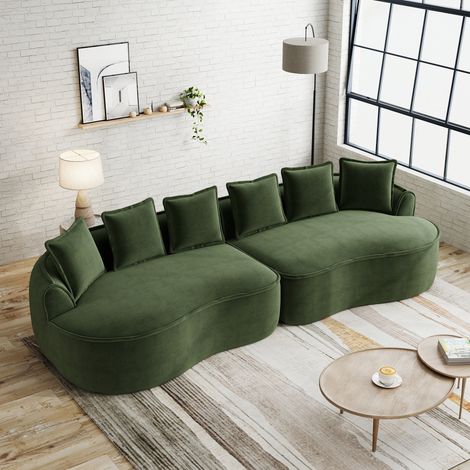 Canapé modulaire 4 places en tissu chenille vert,sans montage. Très grandes dimensions à sièges profonds,coussin inclus,prêt à l’emploi pour salon. (1/5)