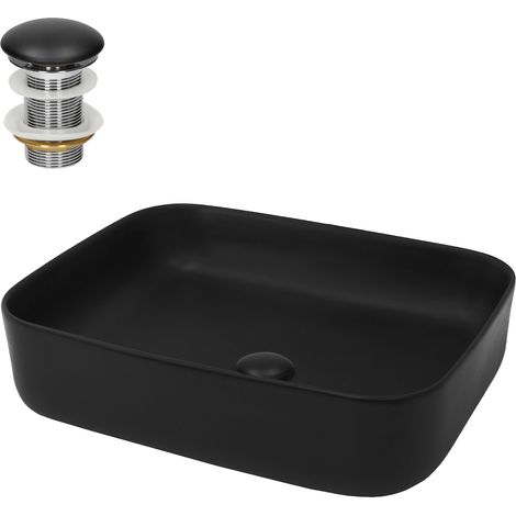 ML-Design Lavabo en Céramique Noir Mat, 51x40,5x13,5 cm, Vasque à Poser Carré, Moderne, Cuvette avec Bouchon de Vidange sans Trop-Plein Inclus, Lave-Mains Comptoir Élégant, Évier pour Salle de Bain/WC (1/5)