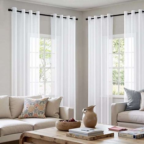 Fertige Voile-Gardinen, halbtransparent, 140 x 185 cm, 4 Stück, Weiß