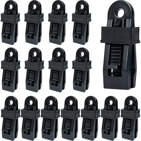 Tela para tienda de campaña, clips de fijación para tela impermeable, accesorios para malla de sombra - Juego de 15 piezas - Negro (1/4)