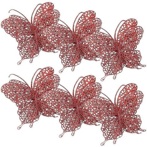 Papillons de Noël, décoration pour sapin de Noël, fleurs artificielles (lot de 6) rouges (1/5)