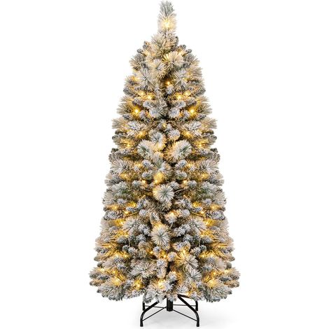COSTWAY Albero di Natale Innevato 150 cm/180 cm, Albero di Natale Pop-Up con 130/170 Luci LED Bianco Caldo, Aghi di Pino, 378/517 Punte di Rami e Sezione Pieghevole & Supporto in Metallo (150 CM) (1/5)