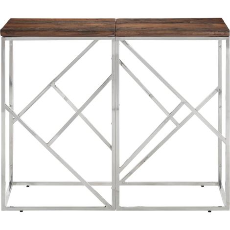Maison Exclusive - Tavolo Consolle Argento Acciaio Inox e Traverse Legno Massello (1/5)