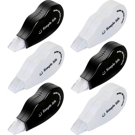 Lot de 6 mini rubans correcteurs, bobine de ruban correcteur, fournitures scolaires et de bureau (blanc et noir) (1/5)