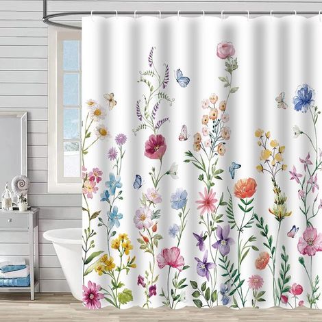 Cortina de ducha antimoho，150 x 180 cm，estampado acuarela con hojas de plantas，impermeable，estilo 35，150180cm (1/5)