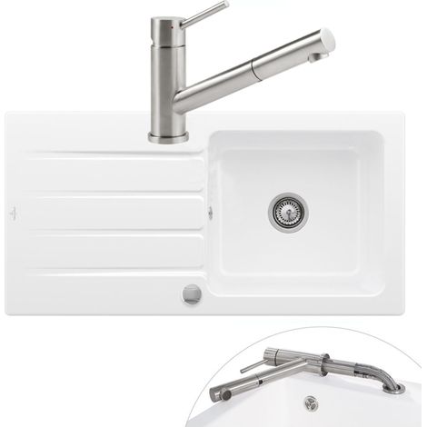 Evier 1 bac VILLEROY ET BOCH Architectura 60 vidage auto + Robinet de cuisine Como Shower Window Acier Massif