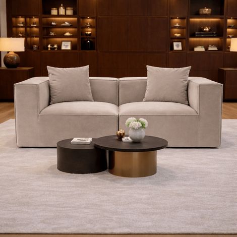 Modulares XXL-2-Sitzer-Sofa Sora 190 cm breit in beigem Leinen (1/5)