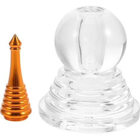 Petite Pagode Bouddhiste en Alliage et Acrylique, Ornement Tour Transparent 9 Cm Pointe Dorée, Décor du Temple et Offrande Spirituelle, Sculpture Artisanale pour Maison (1/5)