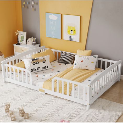 lit 140x200 cm blanc – barrière de sécurité et accès central sans matelas (1/5)