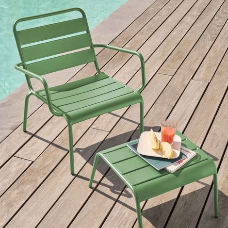 Fauteuil relax et repose pied en métal vert cactus - Palavas