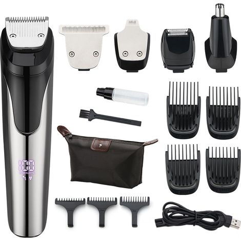 Set rifinitore e rasoio, metallo, 5 in 1, USB, nero (1/4)
