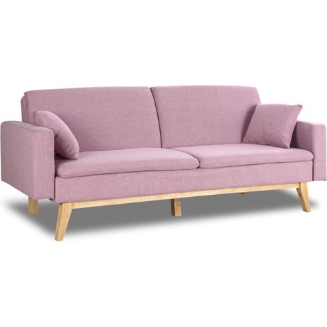 Canapé Convertible clic clac 3 Places Convertible lit 3 Places Reine. Dimension canapé : 206x73x80cm Dimension lit : 180x100cm Comprend 2 Coussins Rose (1/5)