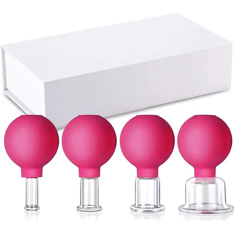 Juego de 4 ventosas, juego de ventosas de alta calidad, perfecto para cada parte del cuerpo - ventosas con bola de succión para prevenir tensiones y celulitis (rosa) (1/5)