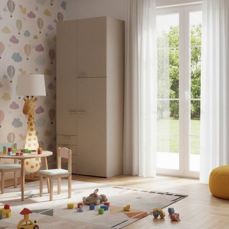 L.105 H.257,8 - Armadio con ante battenti, cassettiera interna e ripiani - Design moderno e funzionale - Effetto tessuto