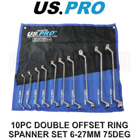 US PRO SPANNER SET OFFSET 10pc RING 6-27mm Non Slip Swan Neck 3527 NEW (1/4)