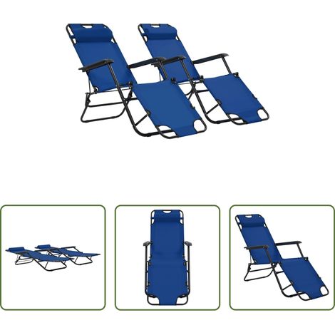 Chaise de jardin - Chaises longues pliables 2 pcs avec repose-pied Acier Bleu (1/5)