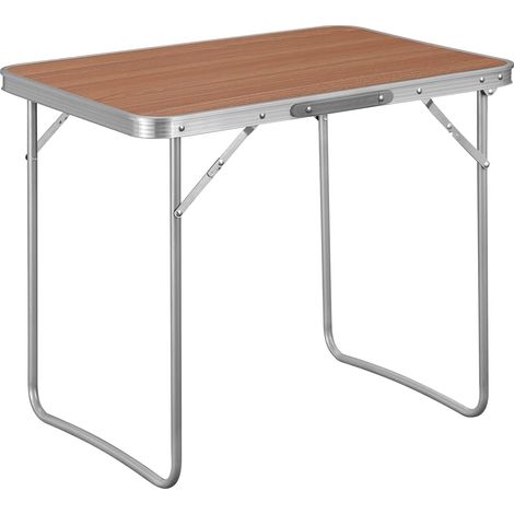 WOLTU Mesa de Camping Mesa Plegable con Mango Multifuncional Mesa de Jardín Mesa de Trabajo Mesa de Balcón Mesa Playa Aluminio y MDF Mesa de Picnic 70x50x60 cm Roble (1/5)