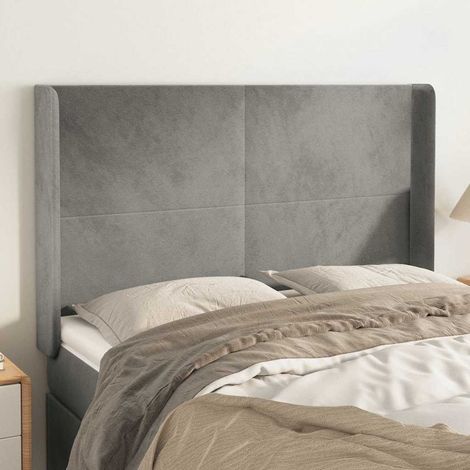 vidaXL Cabecero con orejas de terciopelo gris claro 147x16x118/128 cm (1/5)