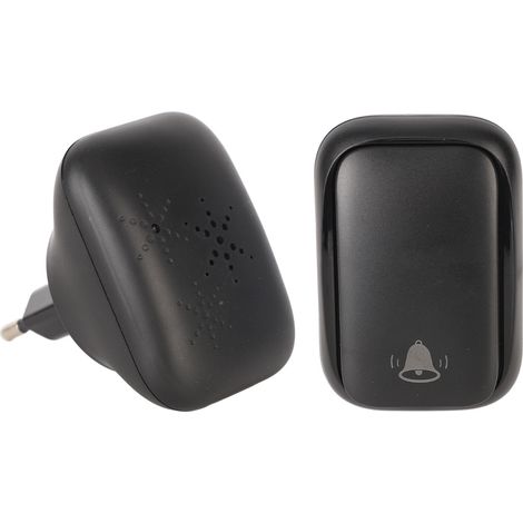 Sonnette sans fil noire auto-alimentée, sans câblage, pour porte d'entrée extérieure, prise UE 100-230 V (1/5)