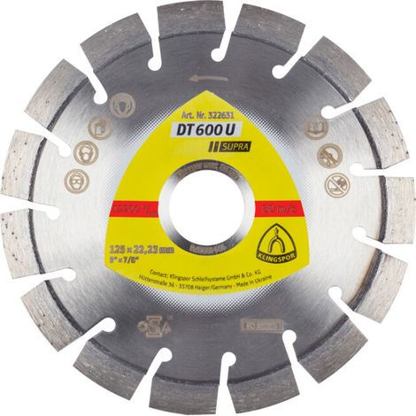 Disque de coupe diamant DT 600 U Supra D.125mm Perç.22,23mm Seg.-H.9mm Seg.-S.2,4mm (1/4)