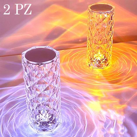 Coppia Lampada da Tavolo Diamantata Ricaricabile USB Effetto Cristallo Elegante