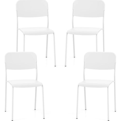 COSTWAY Juego de 4 Sillas de Comedor, Sillas de Cocina Apilable con Respaldo Inclinado y Patas de Metal, Sillas Comedor Pack 4 sin Brazos para Comedor, Restaurante, Carca de 180 kg (Blanco) (1/5)