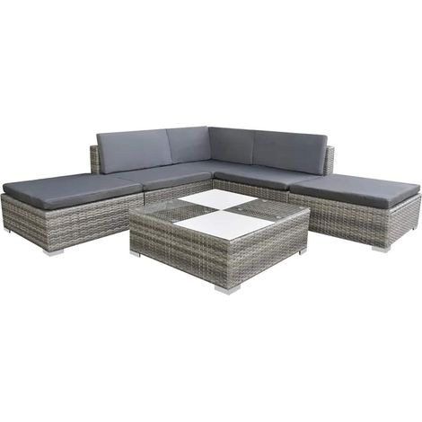 Salon de jardin 6 pcs Ensemble Table et Chaise de Jardin - avec coussins Résine tressée Gris BV702059 - BonneVie (1/4)