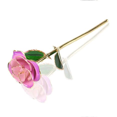 Rose véritable à tige longue de 28 cm, trempée dans de l'or 24 carats, cadeau idéal pour la Saint-Valentin ou un anniversaire (double dégradé de couleurs).