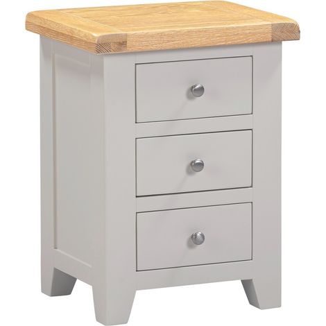 Windsor 3 Drawer Bedside - L37 x W47 x H62.5 cm - Pebble Grey/Oak