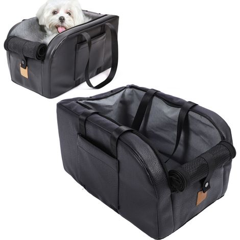 Este asiento para coche, apto para perros pequeños y con diseño de consola, está fabricado en PVC transpirable y poliéster, y mide 42 x 27,5 cm.