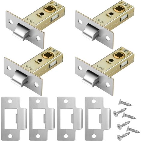 4 boulons tubulaires de 45 mm - Serrures à mortaiser pour portes intérieures - Boulons tubulaires à languette plate - Boulons en acier inoxydable poli - Pour poignées de porte à ressort (1/5)