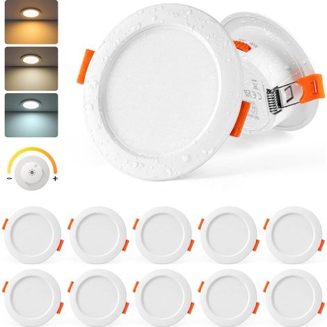 LED Einbaustrahler 230V Dimmbar, 10er Set 5W LED Spots 68mm Warmweiß 3000K Neutralweiß 4000K Kaltweiß 6000K, Deckenspots Weiß, IP44 Spots Deckenleuchte Einbauleuchten für Badezimmer Küche