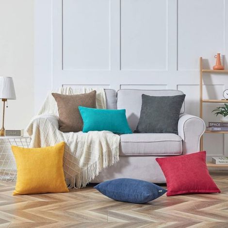 Housse De Coussin - 40x40 Cm - Chenille Douce Double Face Uni - Pour Canapé Fauteuil Salon - Jaune Moutarde - Lot De 2 (1/4)