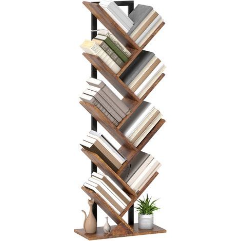 Bibliothèque Arbre à 9 Niveaux, Meuble de Rangement Industriel avec Cadre en Acier, 50x24x136cm, Brun Rustique (1/5)