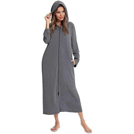 Peignoir à capuche pour femme avec fermeture éclair, style automne/hiver, décontracté et confortable pour la maison. (1/5)