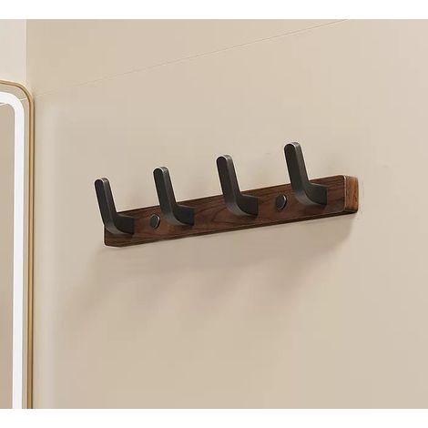 NICOLA Walnut Coat Rack with Four Hooks for Bathroom and Kitchen, Ideal for Hanging Towels, Coats, and Clothes (1/5)
