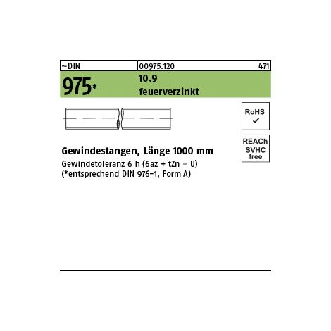 DIN 975 Gewindestange VG M30x1000 Stahl 10.9 feuerverzinkt