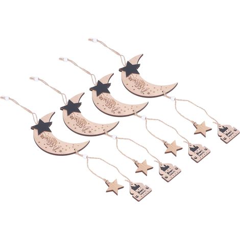 Déco Lune Eid 4 Pièces Ornement en Bois Lune Étoile Durable Pendentif Fin pour Maison Bureau Fête (1/5)
